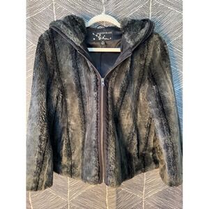 Kristen Blake Faux‎ Fur Hooded Jacket Coat Gray Sz PM